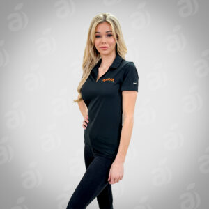 Women's Apricot Polo Shirt - Black w/ Orange and Green Logo